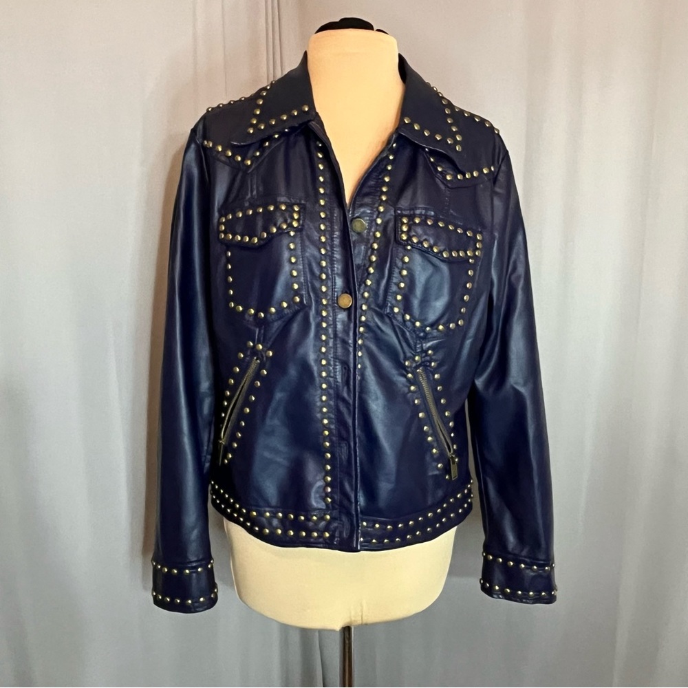 V Cristina Faux Leather Jacket with Brass Studs